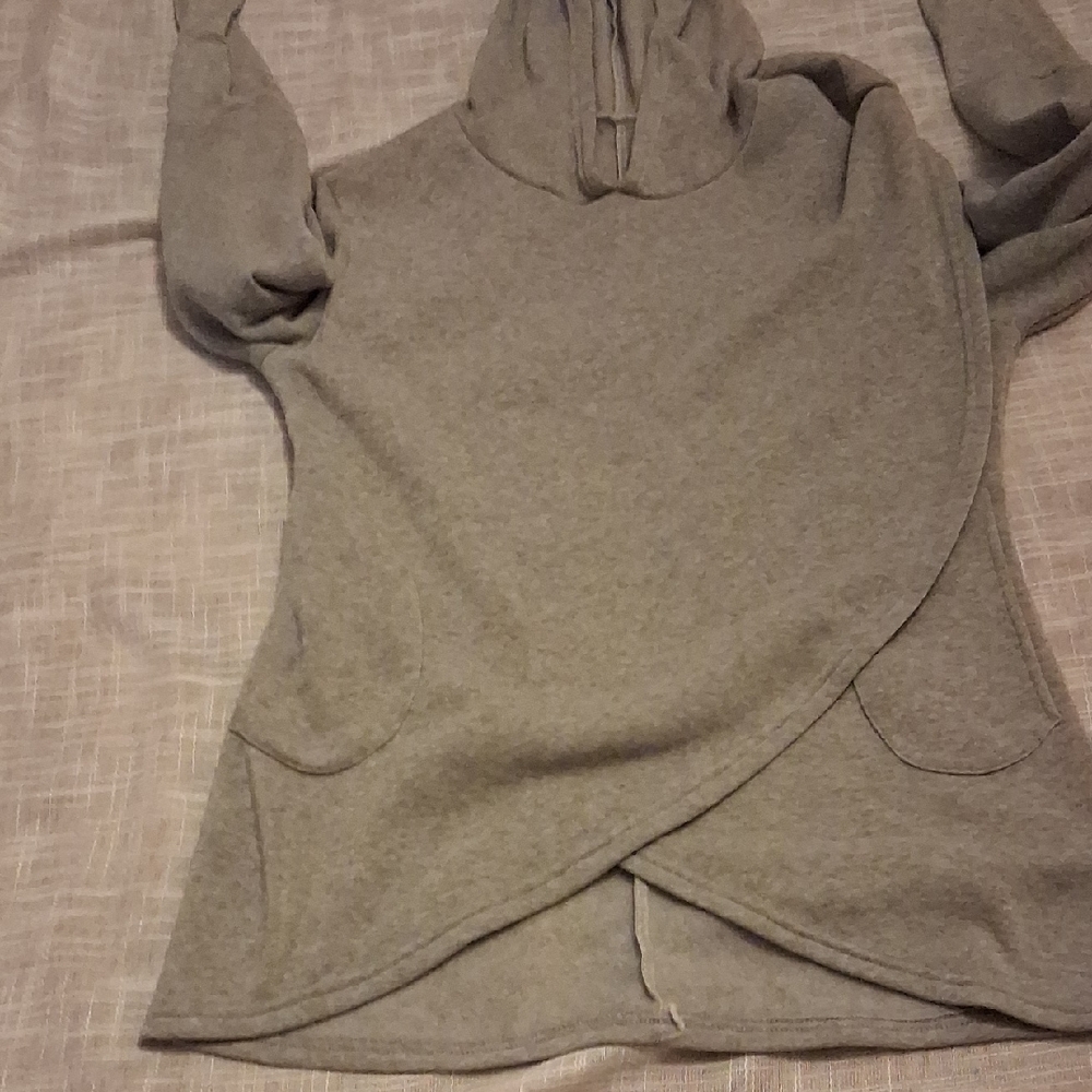 Gray Hooded Wrap Sweater